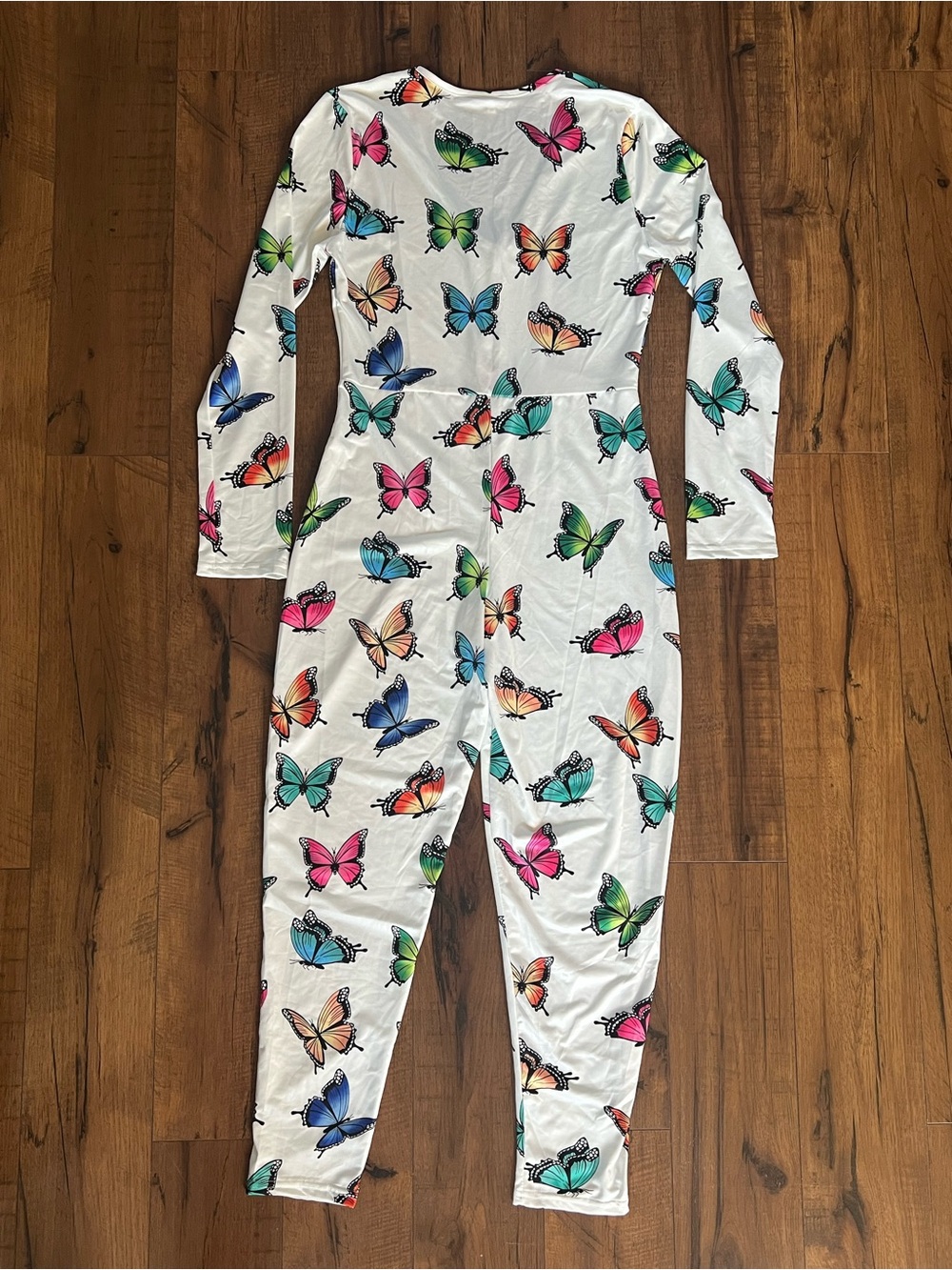 White Butterfly Print One-Piece Jumpsuit/Pajama - Picture 2 of 7